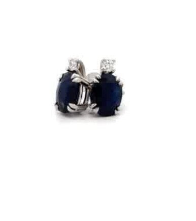 EARRINGS 18CT WHITE STUD EARRINGS CLAW SET 2 NATURAL OVAL SAPPHIRES AND 2 NATURAL BRILLIANT CUT DIAMONDS 