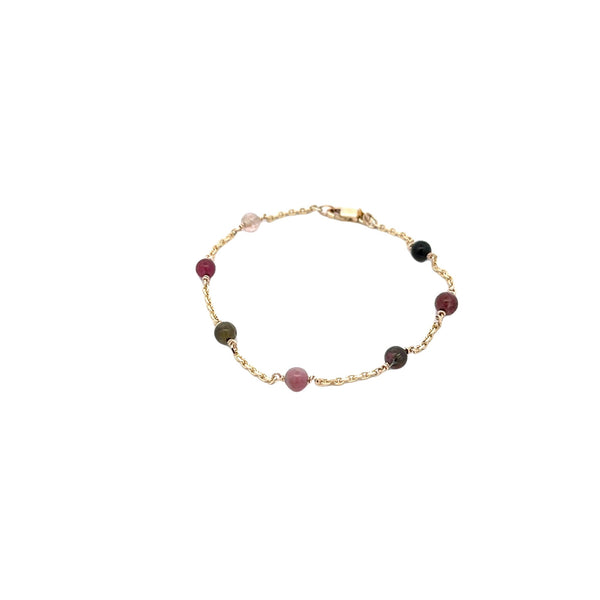 BRACELET 9CT YELLOW GOLD WITH 7 NATURAL TURMALINE BEADS 4-4.5MM HAND CRAFTED BY CRICELLI