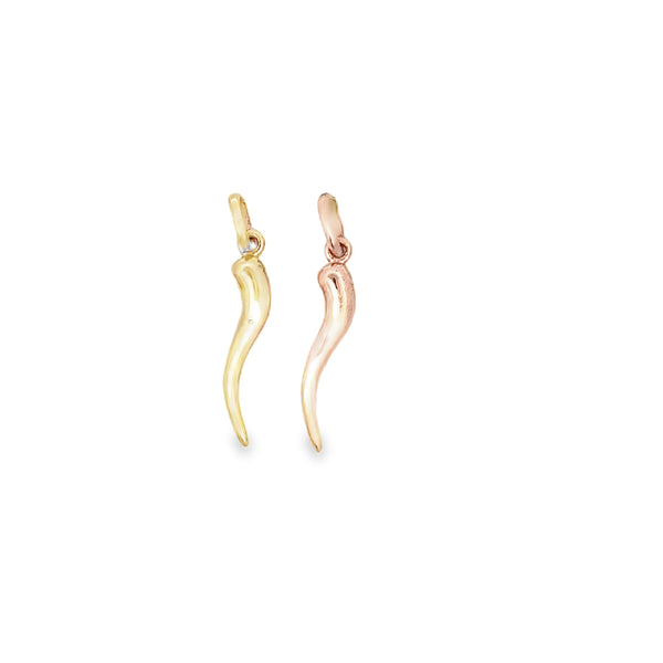 CHARM 9CT ROSE GOLD CORNICELLO / HORN/ CHILLI SOLID  21MM PLUS BAIL HAND CRAFTED BY CRICELLI