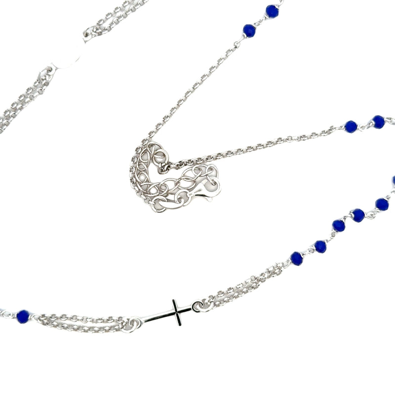 ROSARY S/SILVER 925 DG STYLE NAVY BLUE FACETED STONES MIRACULOUS AND CROSS ITALIAN MADE