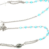 ROSARY S/SILVER 925 NECKLACE DG STYLE LIGHT BLUE FACETED STONES MIRACULOUS AND CROSS ITALIAN MADE