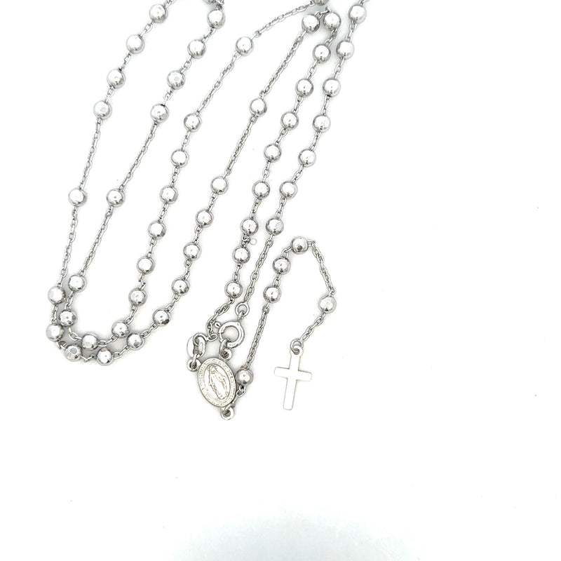 ROSARY S/SILVER FACETED BALLS MIRACULOUS MEDAL AND CROSS ITALIAN MADE