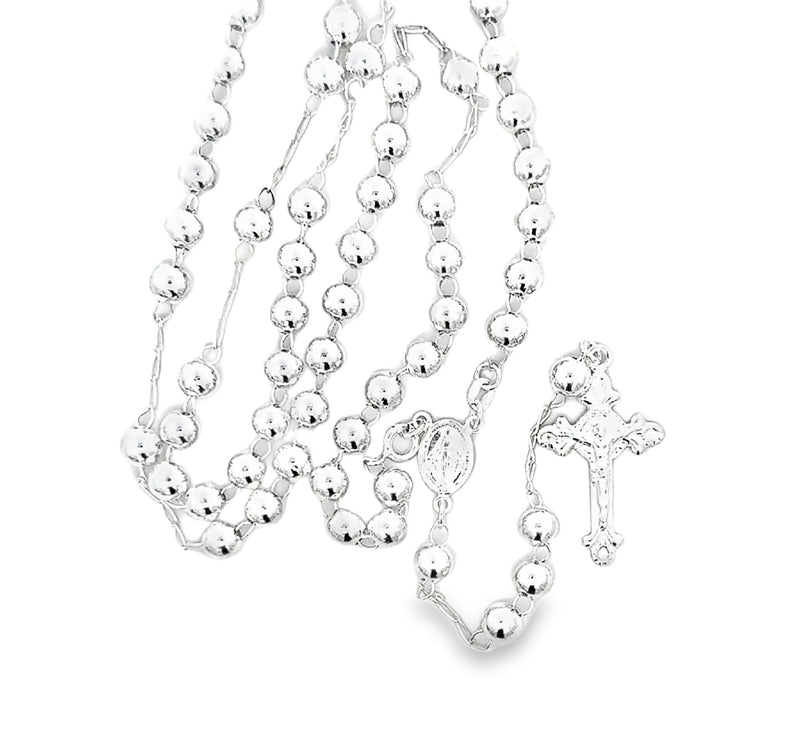 ROSARY S/SILVER PLAIN ROUNG BALLS MIRACULOUS MEDAL AND CROSS ITALIAN MADE