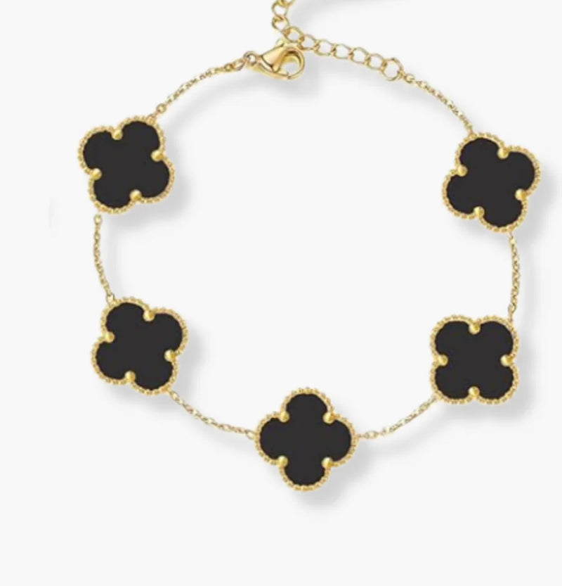 NECKLACE S/SILVER 925 GOLD PLATED CLOVER 15MM PENDANT BLACK ITALIAN MADE 