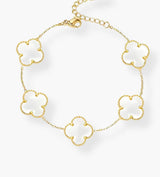 NECKLACE S/SILVER 925 GOLD PLATED CLOVER 15MM PENDANT ICED FLORA WHITE ITALIAN MADE