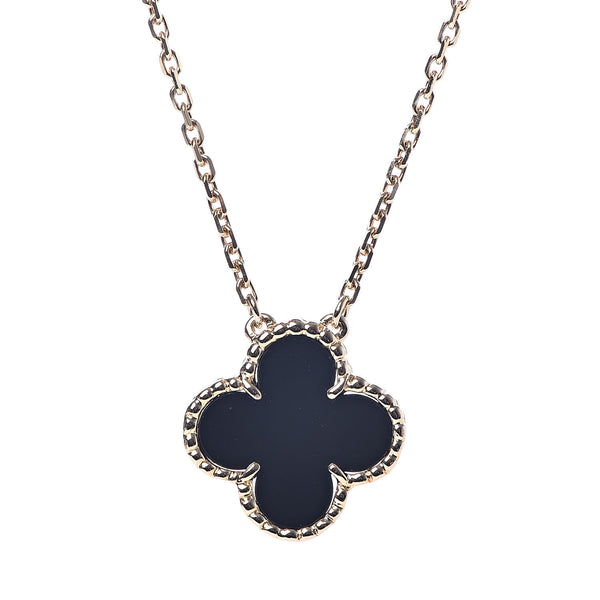 NECKLACE S/SILVER 925 CLOVER  BLACK 12MM PENDANT 44CM LONG ITALIAN MADE 