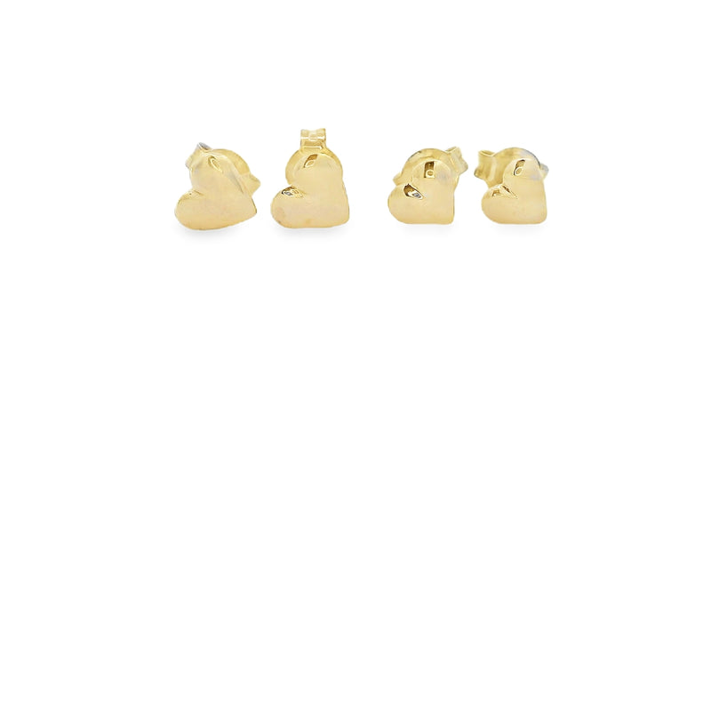 EARRINGS 9CT YELLOW GOLD STUDS HEART SHAPE 5.5.5MM SOLID HAND CRAFTED BY CRICELLI