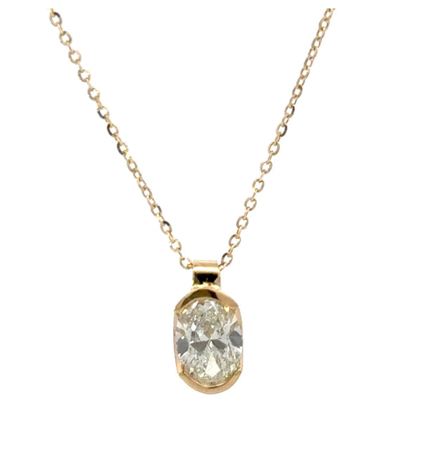 NECKLACE 18CT YELLOW GOLD LAB GROWN DIAMOND 1CT OVAL EVS1 IGI CERT 45CM LONG
