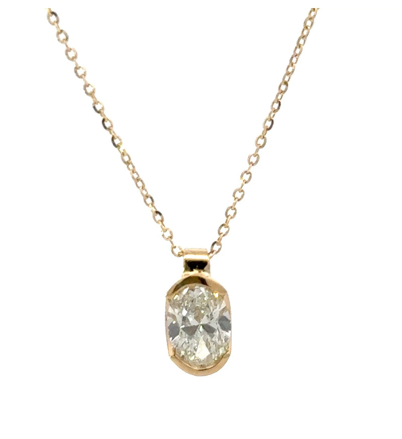 NECKLACE 18CT YELLOW GOLD LAB GROWN DIAMOND 1CT OVAL EVS1 IGI CERT 45CM LONG