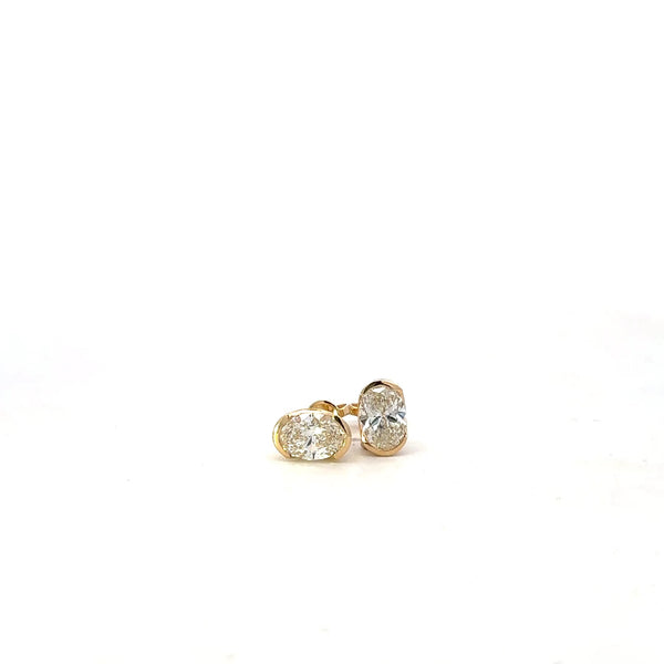 EARRINGS 18CT YELLOW GOLD LAB GROWN DIAMONDS 2.11CT OVAL EVS1 IGI CERT PART BEZEL SET 