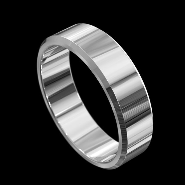 18ct White Gold Flat with Bevelled Edge Wedding Ring