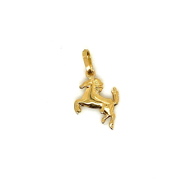 18CT FERRARI SHAPE HORSE YELLOW GOLD PENDANT HOLLOW 12MM WIDE MADE IN ITALY