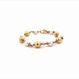 BRACELET 18CT YELLOW GOLD PEARL AND GOLD BALL BRACELET HAND CRAFTED