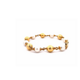 BRACELET 18CT YELLOW GOLD PEARL AND GOLD BALL BRACELET HAND CRAFTED