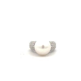 18CT WHITE GOLD DIAMOND BAND COCKTAIL RING PAVÉ SET WHITE SOUTH SEA PEARL AND BRILLIANT CUT DIAMONDS HAND CRAFTED