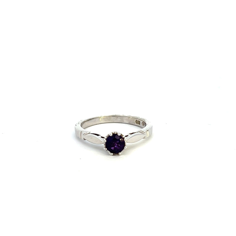 9CT WHITE GOLD SOLITARE DRESS RING CLAW SET BRILLIANT CUT AMETHYST HAND CRAFTED