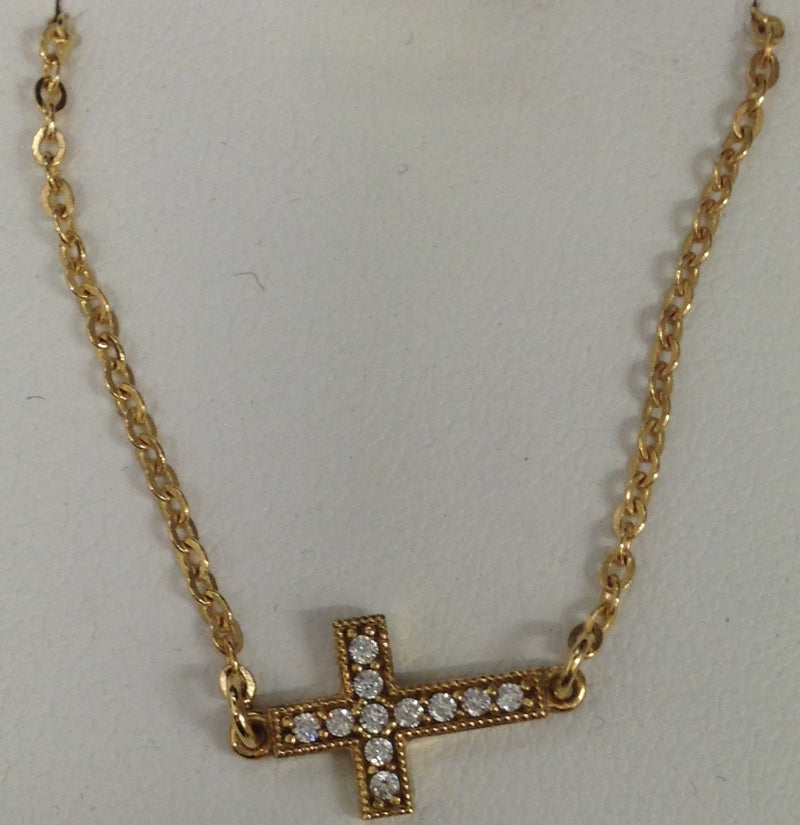 9ct y/w/g cz cross necklace