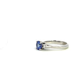 9CT WHITE GOLD TRILOGY RING BRILLIANT CUT NATURAL TANZANITE AND BRILLIANT CUT DIAMONDS HAND CRAFTED