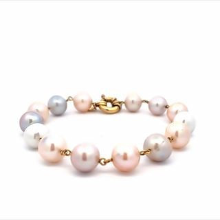 18CT YELLOW GOLD BRACELET WITH FRESH WATER PEARLS HAND CRAFTED