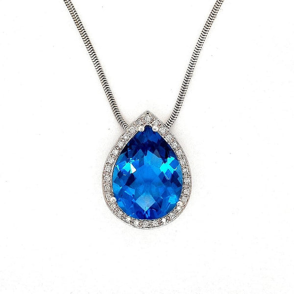18ct white gold blue topaz and diamond pendant