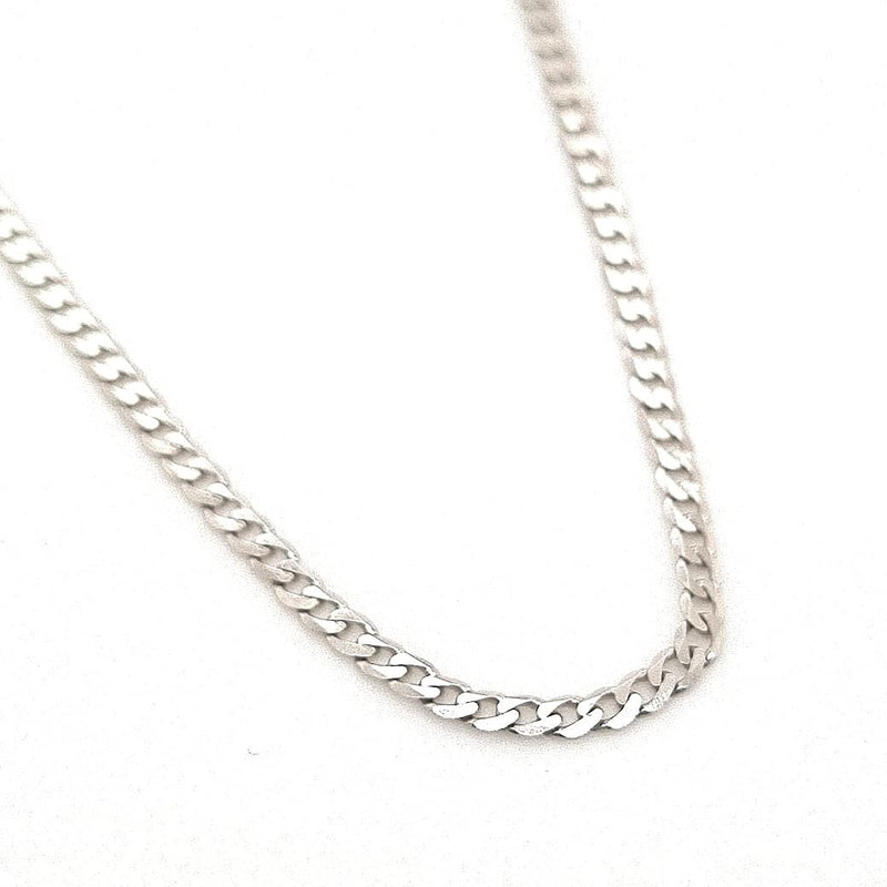 9CT WHITE GOLD FLAT CURBY LINK CHAIN 45CM LONG ITALIAN MADE