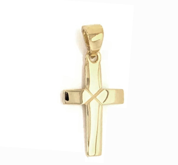 9ct Yellow Gold Plain CROSS with X in centre