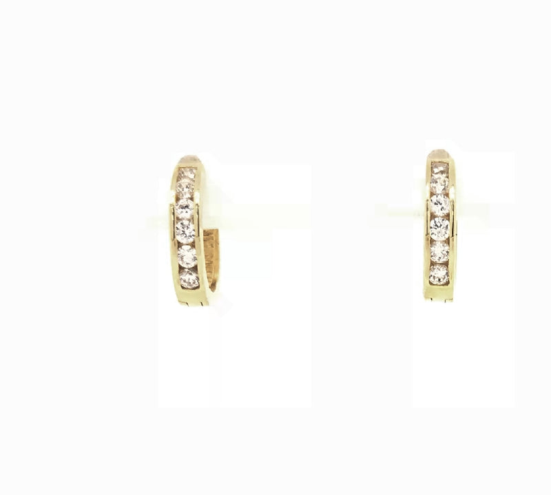 EARRINGS 9CT YELLOW GOLD CUBIC ZIRCONIA CHANNEL SET HUGGIES IMPORTED