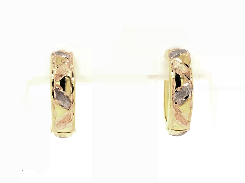 9ct Yellow, White and Rose Gold Huggie Earrings