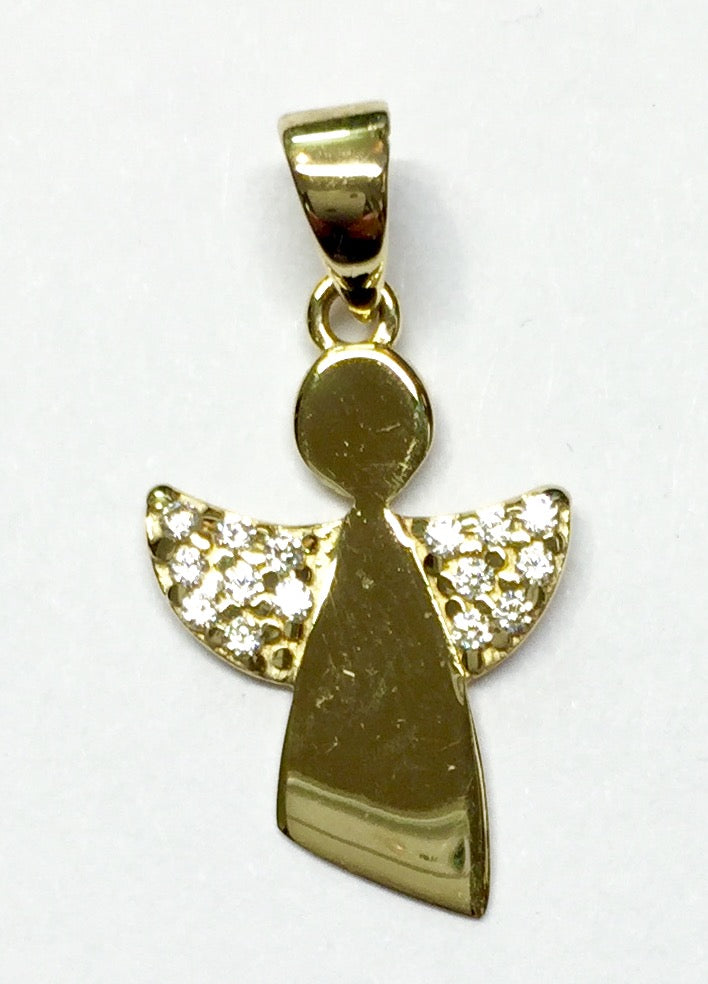 9CT YELLOW GOLD FLYING ANGEL CHARM PAVE' SET CUBIC ZIRCONIA STONES ITALIAN MADE