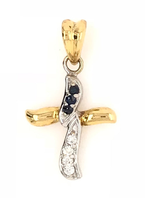 18ct Yellow and White Gold Gem Stone Cross