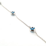 BRACELET 18CT WHITE GOLD EYES ON YOU TRACE CHAIN FEATURING 3 EYE CHARMS 18CM LONG WITH ADJUSTER AT 14CM MADE IN ITALY