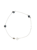 BRACELET 18CT WHITE GOLD EYES ON YOU TRACE CHAIN FEATURING 3 EYE CHARMS 18CM LONG WITH ADJUSTER AT 14CM MADE IN ITALY