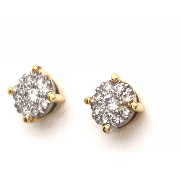 18ct Yellow and White Gold Diamond Stud Earrings