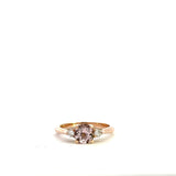 9CT ROSE GOLD TRILOGY RING CLAW SET BRILLIANT CUT NATURAL MORGANITE AND BRILLIANT CUT DIAMONDS HAND CRAFTED