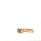 9CT ROSE GOLD TRILOGY RING CLAW SET BRILLIANT CUT NATURAL MORGANITE AND BRILLIANT CUT DIAMONDS HAND CRAFTED