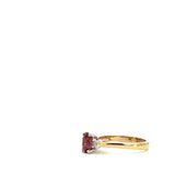 9CT YELLOW AND WHITE GOLD TRILOGY RING CLAW SET NATURAL OVAL PINK TOURMALINE AND BRILLIANT CUT DIAMONDS HAND CRAFTED
