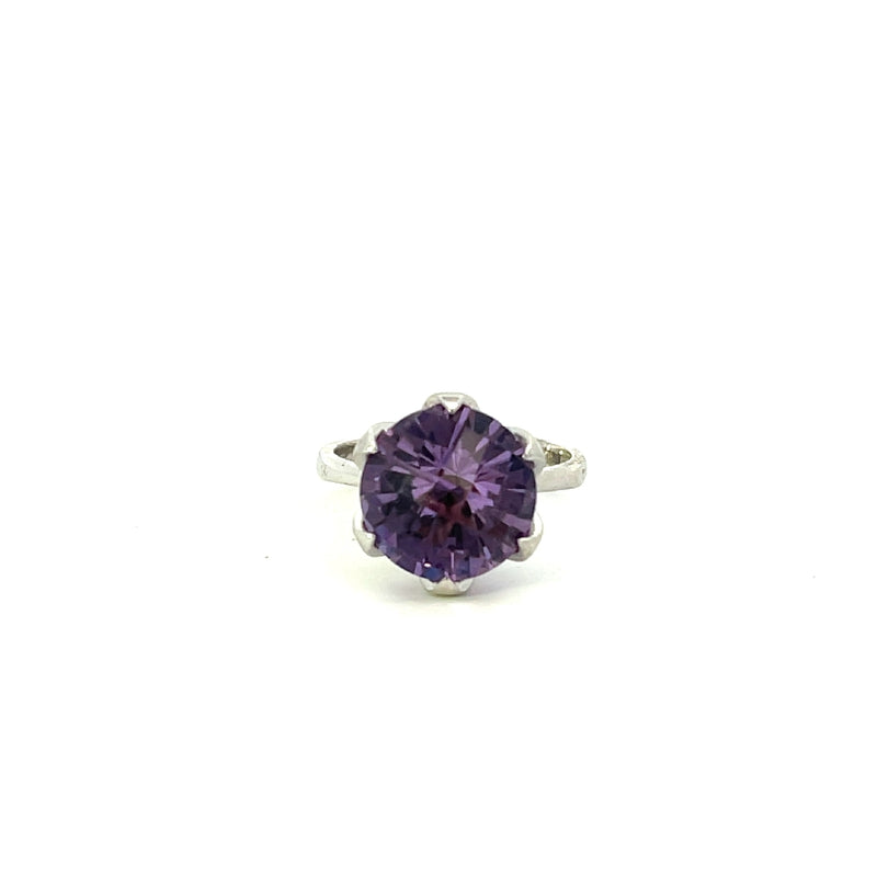 9CT WHITE GOLD TULIP DESIGN COCKTAIL RING CLAW SET CHECKER BRILLIANT CUT AMETHYST HAND CRAFTED