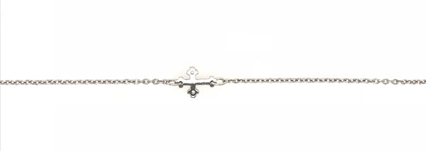 9CT WHITE GOLD FAITH CROSS BRACELET 18CMS LONG BELCHER LINK EXTRA JUMPRING AT 15CMS HAND CRAFTED