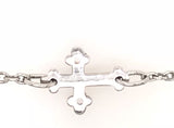 9CT WHITE GOLD FAITH CROSS BRACELET 18CMS LONG BELCHER LINK EXTRA JUMPRING AT 15CMS HAND CRAFTED