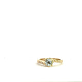 9CT YELLOW GOLD DRESS RING CLAW SET NATURAL BRILLIANT CUT AQUAMARINE AND BRILLIANT CUT DIAMONDS HAND CRAFTED