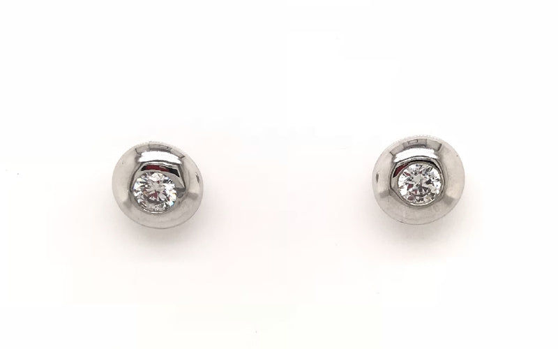 EARRINGS 18CT WHITE GOLD STUDS BUBBLE CUBIC ZIRCONIA ITALIAN MADE