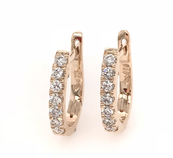 9CT ROSE GOLD HOOP EARRINGS CLAW SET BRILLIANT CUT DIAMONDS HAND CRAFTED