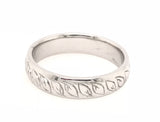 18CT WEDDING BAND WHITE GOLD HAND CRAFTED FEATURING HAND ENGRAVING ALL THE WAY AROUND 5.2MM WIDE