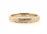 18CT YELLOW GOLD WEDDING BAND WITH HAND ENGRAVED DESIGN HAND CRAFTED