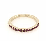 9CT YELLOW GOLD WEDDING BAND/ STACKABLE RING CLAW SET NATURAL BRILLIANT CUT GARNETS HAND CRAFTED