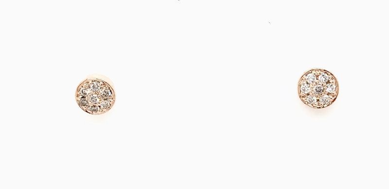 STUD EARRINGS 9CT ROSE GOLD BRILLIANT CUT DIAMONDS CIRCLE SHAPE PAVE'SET HAND CRAFTED