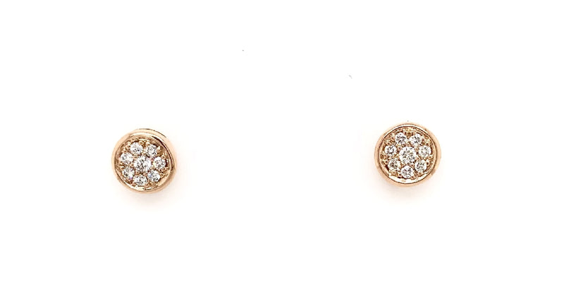 18CT ROSE GOLD EARRINGS ROUND DISK PAVÉ SET BRILLIANT CUT DIAMONDS HAND CRAFTED