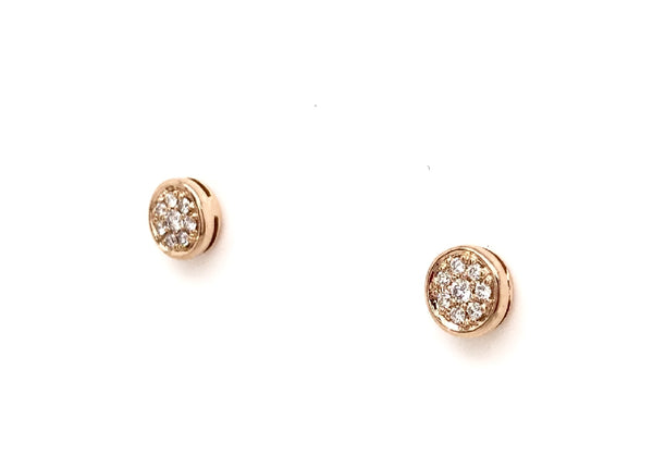 18CT ROSE GOLD EARRINGS ROUND DISK PAVÉ SET BRILLIANT CUT DIAMONDS HAND CRAFTED