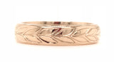 18CT ROSE GOLD GENTS WEDDING BAND WITH HAND ENGRAVING HAND CRAFTED