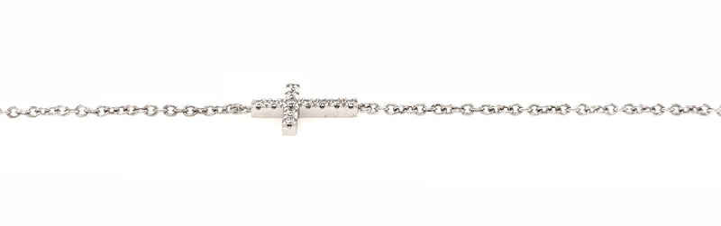 18CT WHITE GOLD FAITH BRACELET CLAW SET WITH DIAMONDS ON CROSS HAND CRAFTED